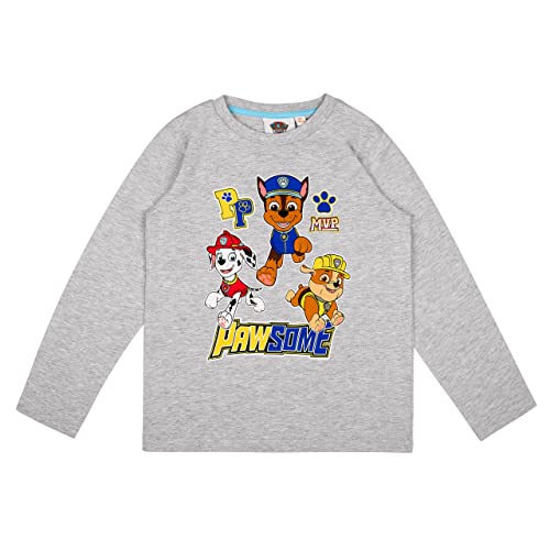 Fashion UK PAW Patrol Jungen Langarmshirt Pullover | Chase Rubble Marshall | Sweatshirt Oberteil Langarm (DE/NL/SE/PL, Numerisch, 116, Regular, Hellgrau) von Fashion UK