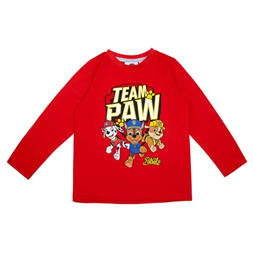 Fashion UK PAW Patrol Jungen Langarmshirt Pullover | Chase Rubble Marshall | Sweatshirt Oberteil Langarm (DE/NL/SE/PL, Numerisch, 128, Regular, Rot) von Fashion UK