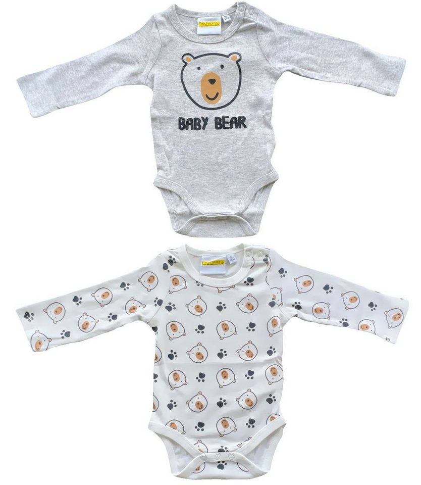 Fashion UK Strampler 2x Baby Body Doppelpack BEAR weiß + hellgrau 3 6 12 18 24 Monate von Fashion UK