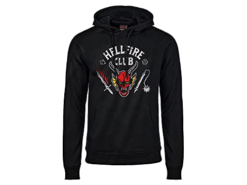 Fashion UK Stranger Things Hellfire Club Logo Sweatshirt Schwarz mit Kapuze Unisex Erwachsene Junge, Schwarz , XL von Fashion UK