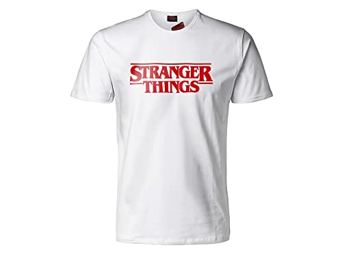 Fashion UK T-Shirt, Weiß, Logo, Stranger Things, Kurzarm, 100 % Baumwolle, Unisex, offizielles Produkt, für Erwachsene und Jungen., weiß, S von Fashion UK