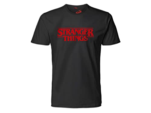 Fashion UK T-Shirt Schwarz Logo Stranger Things Schwarz Rot Kurzarm 100% Baumwolle Unisex Offizielles Produkt Erwachsene Teenager, Schwarz , L von Fashion UK