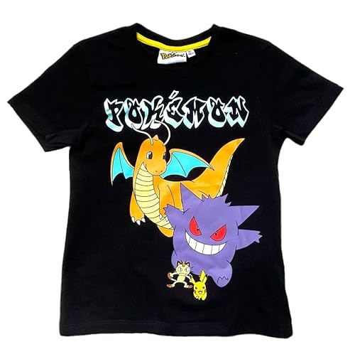 Pokeball Pokemon Pikachu T-Shirt – Mega Pokémon – Kinder T Shirt – Jungen Tshirt – Teenager Kleidung – Pokemon Gadgets (DE/NL/SE/PL, Alter, 6 Jahre, Regular, Schwarz) von Fashion UK