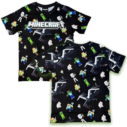 T-Shirt für Kinder Creeper Minecraft – T-Shirt für Jungen schwarz aus Baumwolle mit offiziellem Aufdruck – Kinder-T-Shirt Gadget Minecraft – Geschenkidee für Videospiel-Liebhaber, Schwarz , 12 Jahre von Fashion UK