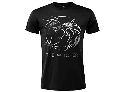 The Witcher Geralt of Rivia T Shirt – Medaillon Modell – Herren Tshirt Druck – Herren Baumwoll Tshirt – Damen Tshirt (DE/NL/SE/PL, Alphanumerisch, L, Regular, Regular, Schwarz) von Fashion UK