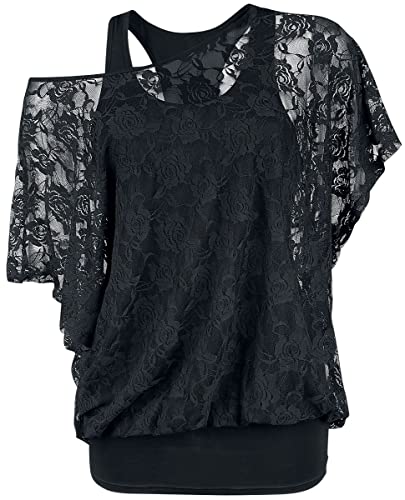 Gothicana by EMP Damen schwarzes T-Shirt im Double-Layer-Look aus Spitze XL von Fashion Victim