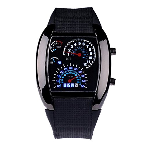 Fashion Watches Schöne Uhren, Herren Sportwagen RPM blau&weiße LED-Drehzahl Armbanduhr (Farbe : Schwarz) von Fashion Watches