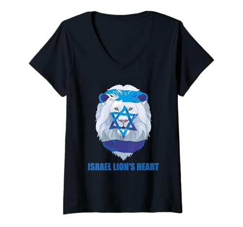 Damen Israel Löwenherz jüdische Flagge und Davidstern Unterstützung T-Shirt mit V-Ausschnitt Damen Israel Löwenherz jüdische Flagge und Davidstern Unterstützung T-Shirt mit V-Ausschnitt von Fashion World
