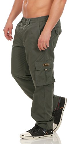 Fashion Herren Cargo Hose mit Dehnbund warm gefütterte Thermohose - mehrere Farben ID529, Größe:XL;Farbe:Dunkelgrün von Fashion