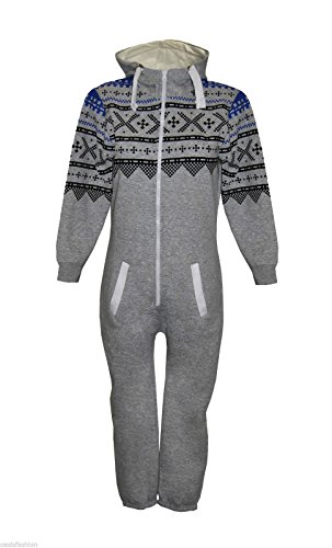 Fashion Kinder Jungen Madchen Unisex Aztekenmuster Onesie Zip UP All IN ONE Hooded Jumpsuit 2-14 Jahre (15-16, Silbergrau) von Fashion