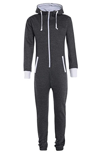 Fashion Kinder Jungen Mädchen Unisex Plain Strampler mit Kapuze In einem Jumpsuit Größen 7-14 Jahre Black & grau (15-16, Anthrazit) von Fashion