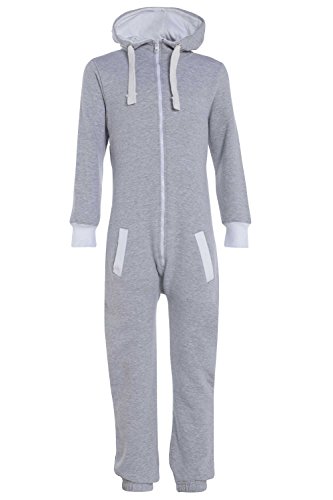 Fashion Kinder Jungen Mädchen Unisex Plain Strampler mit Kapuze In einem Jumpsuit Größen 7-14 Jahre Black & grau (5-6, Silbergrau) von Fashion