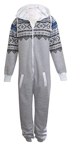 Fashion Unisex Herren Damen Aztekenmuster Onesie Zip UP All IN ONE Hooded Jumpsuit S M L XL XXL 3XL 4XL (2XL, Silbergrau Aztec Style 2) von Fashion