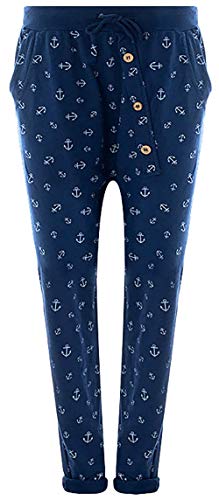 Fashion YOU WANT Damen Jogginghose Gr. 36 50 Sweatpants Sterne Boyfriend Ali Baba Style Anker Camouflage Uni Blumen (46/48, Anker blau) von Fashion