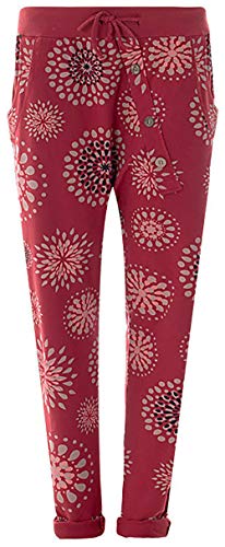Fashion YOU WANT Damen Jogginghose Gr. 36-50 Sweatpants Sterne Boyfriend Ali Baba Style Anker Camouflage Uni Blumen Muster (36/38, PB bordeauxrot) von Fashion