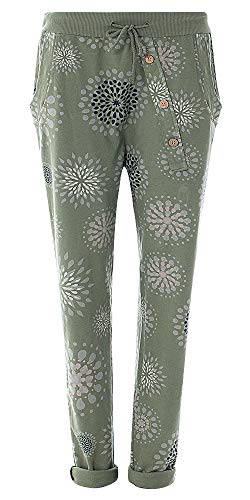 Fashion YOU WANT Damen Jogginghose Gr. 36-50 Sweatpants Sterne Boyfriend Ali Baba Style Anker Camouflage Uni Blumen Muster (36/38, PB khaki) von Fashion