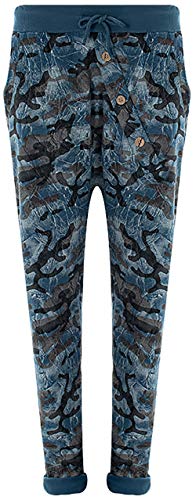 Fashion YOU WANT Damen Jogginghose Gr. 36-50 Sweatpants Sterne Boyfriend Ali Baba Style Anker Camouflage Uni Blumen Muster (42/44, Camou blau) von Fashion