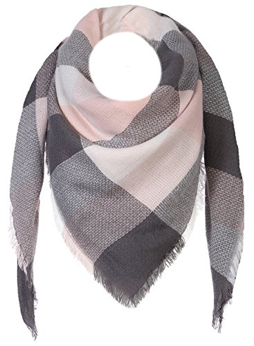 Fashion YOU WANT Damen XXL Schal kariert Karo Muter Quatro Deckenschal Scarf Bolero Tuch Poncho (grau/rosa/weiß) von Fashion