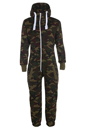 KINDER ARMY MILITÄR CAMO ONESIE ZIP UP ALL IN ONE HOODED JUMPSUIT 7-14 Jahre (11-12, Armee Grün) von Fashion