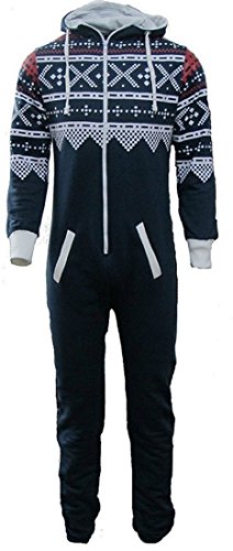 Kinder Jungen Madchen Unisex Aztekenmuster Onesie Zip UP All IN ONE Hooded Jumpsuit 7-14 Jahre (5-6, Marineblau) von Fashion