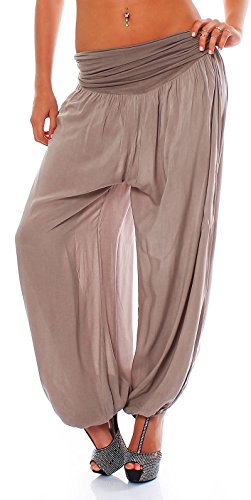 Malito - Damen Haremshose - Pumphose aus Baumwolle - leichte Sommer Stoffhose - Pluderhose zum Tanzen & Chillen - dünne Aladinhose 1482 (Fango) von malito more than fashion