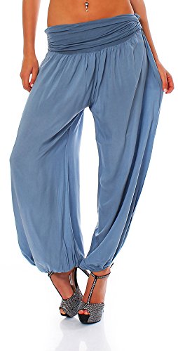 Malito - Damen Haremshose - Pumphose aus Baumwolle - leichte Sommer Stoffhose - Pluderhose zum Tanzen & Chillen - dünne Aladinhose 1482 (Jeansblau) von malito more than fashion