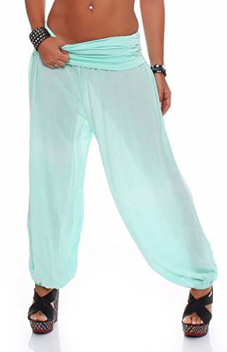 Malito - Damen Haremshose - Pumphose aus Baumwolle - leichte Sommer Stoffhose - Pluderhose zum Tanzen & Chillen - dünne Aladinhose 1482 (Mint) von malito more than fashion