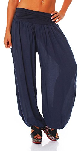 Malito - Damen Haremshose - Pumphose aus Baumwolle - leichte Sommer Stoffhose - Pluderhose zum Tanzen & Chillen - dünne Aladinhose 1482 (Dunkelblau) von malito more than fashion