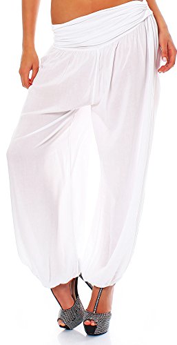 Malito - Damen Haremshose - Pumphose aus Baumwolle - leichte Sommer Stoffhose - Pluderhose zum Tanzen & Chillen - dünne Aladinhose 1482 (Weiß) von malito more than fashion