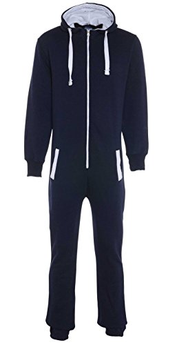 UNISEX HERREN DAMEN AZTEKENMUSTER ONESIE ZIP UP ALL IN ONE HOODED JUMPSUIT S M L XL XXL 3XL 4XL (5XL, Marineblau Klar) von Fashion