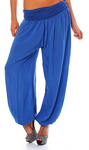 Malito - Damen Haremshose - Pumphose aus Baumwolle - leichte Sommer Stoffhose - Pluderhose zum Tanzen & Chillen - dünne Aladinhose 1482 (Blau) von malito more than fashion