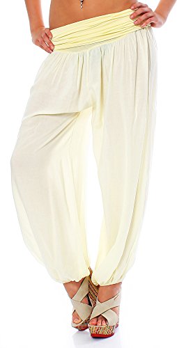 Malito - Damen Haremshose - Pumphose aus Baumwolle - leichte Sommer Stoffhose - Pluderhose zum Tanzen & Chillen - dünne Aladinhose 1482 (Gelb) von malito more than fashion