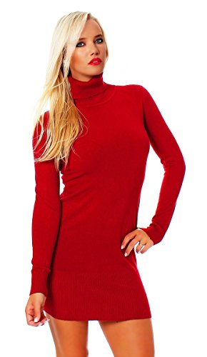 Fashion4Young 10648 Damen Strick Minikleid Longpullover Pullover Pulli Kleid in 6 Farben 2 Größen (S/M=34/36, Rot) von Fashion4Young