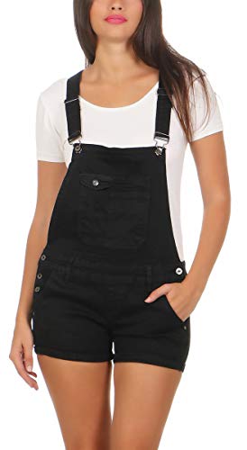 Fashion4Young 10041 Damen Latzhose Jeanslatz Hose Hotpants Shorts Kurze Hose Jeans Jeanslatzhose (XS/34, schwarz) von Fashion4Young