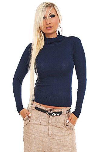 Fashion4Young 10098 Damen Feinstrick-Pullover Pulli Rollkragen verfügbar in 12 Farben Gr. 34/36 (34/36, Dunkelblau) von Fashion4Young