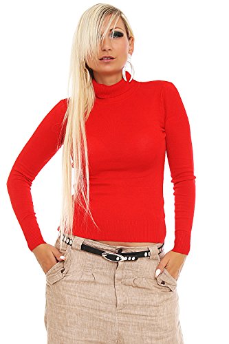 Fashion4Young 10098 Damen Feinstrick-Pullover Pulli Rollkragen verfügbar in 12 Farben Gr. 34/36 (34/36, Rot) von Fashion4Young