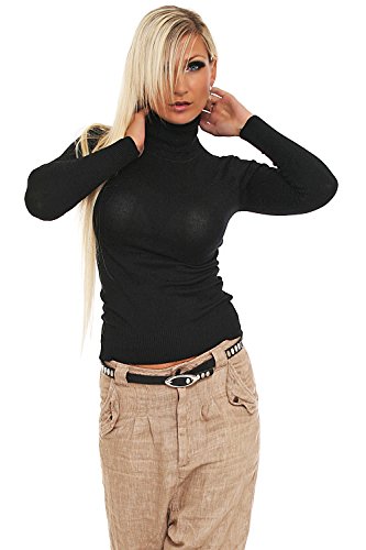 Fashion4Young 10098 Damen Feinstrick-Pullover Pulli Rollkragen verfügbar in 12 Farben Gr. 34/36 (34/36, Schwarz) von Fashion4Young