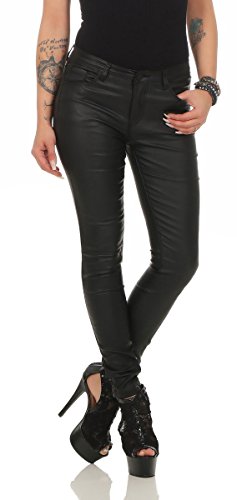 Fashion4Young 10114 Damen Röhrenhose Treggings Slimline Leder-Look Lederimitat Damenhose Wetlook (S/36, schwarz) von Fashion4Young