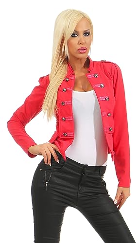 Fashion4Young 10218 Damen Kurzjacke Blazer Jäckchen Jacke Army-Look Military-Style Stehkragen (Coral, S/M=34/36) von Fashion4Young