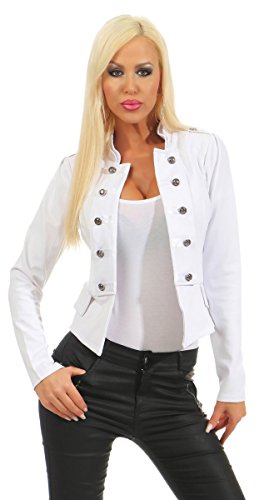 Fashion4Young 10218 Damen Kurzjacke Blazer Jäckchen Jacke Army-Look Military-Style Stehkragen (weiß, L/XL=38/40) von Fashion4Young