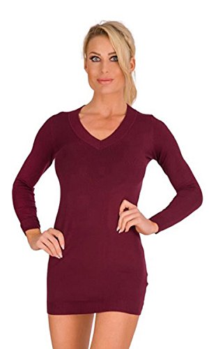 Fashion4Young 10280 Damen Feinstrick-Minikleid Longpullover Dress Kleid Damen Pullover V-Ausschnitt (Oliv, L/XL=38/40) von Fashion4Young