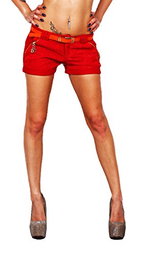 Fashion4Young 10371 Damen Sexy Stretch-Stoff Hotpants Short Kurze Hose Hot Pants Shorts Panty Jeans (L=40, Rot) von Fashion4Young