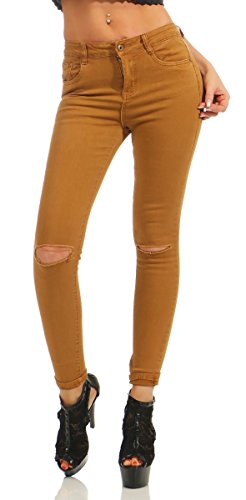 Fashion4Young 10572 Damen Hose Skinny Slimline Damenhose Stretch-Denim Chinohose (senf, L-40) von Fashion4Young