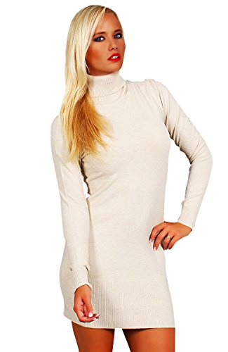 Fashion4Young 10648 Damen Strick Minikleid Longpullover Pullover Pulli Kleid in 6 Farben 2 Größen (L/XL=38/40, Beige) von Fashion4Young