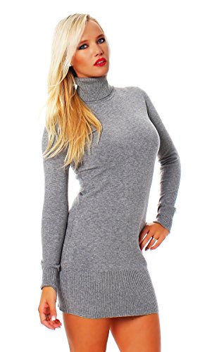 Fashion4Young 10648 Damen Strick Minikleid Longpullover Pullover Pulli Kleid in 6 Farben 2 Größen (L/XL=38/40, Grau) von Fashion4Young