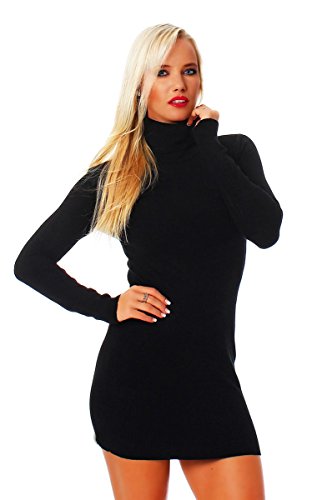 Fashion4Young 10648 Damen Strick Minikleid Longpullover Pullover Pulli Kleid in 6 Farben 2 Größen (L/XL=38/40, Schwarz) von Fashion4Young