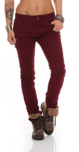 Fashion4Young 10774 Damen Sexy Jeans Röhrenhose Pants Hose Damenjeans Gr. 36-44 (S=36, Weinrot) von Fashion4Young