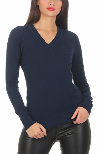 Fashion4Young 10937 Damen Pullover Langarm Feinstrick Pullover Damenpullover V-Ausschnitt (dunkelblau, L/XL=38/40) von Fashion4Young