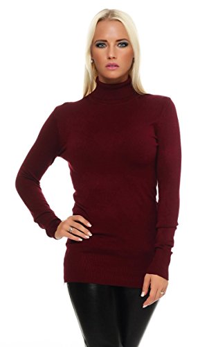 Fashion4Young 10958 Damen Feinstrick-Pullover Pulli Rollkragen Longpullover (36/38, weinrot) von Fashion4Young