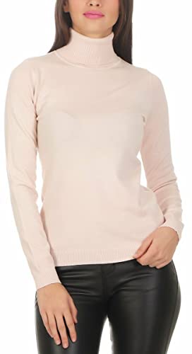 Fashion4Young 10974 Damen Feinstrick-Pullover Pulli Rollkragen Pullover Strickpullover (rosa, S/M=34/36) von Fashion4Young